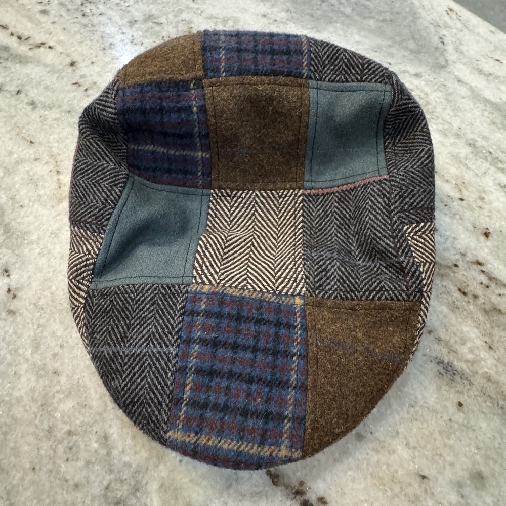 Boston Scally Co. Flat Cap Hat The Tradesman Patchwork Brown Blue Size M L